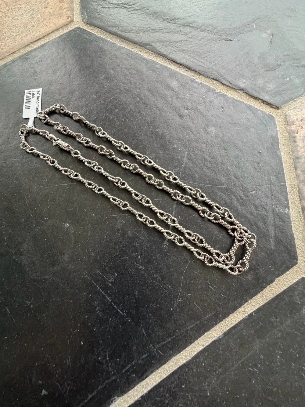 14kt. White Gold Hand Made Cable Link Chain 24” Long